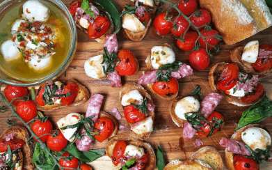 Blistered Tomato Bruschetta Bites