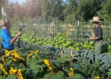Spectrum 13 reporting standing in produce field with Farmer Nicole